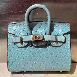 🐍 👜 Handmade Mini Sky Baby Blue Python Snakeskin Birkin AirPods Tote Bag Charm